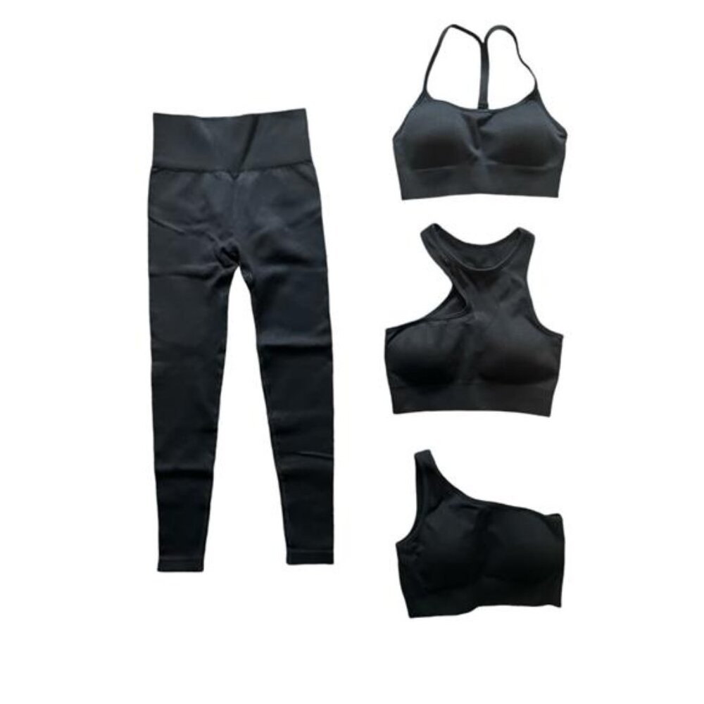 Women's 4-Piece Workout Set High-Waist Leggings & 3 Crop Sports Bra Outfit S